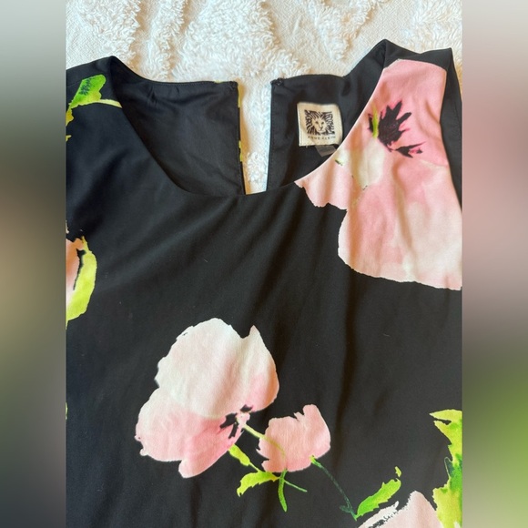 Anne Klein Black Lined Dress with Pink Floral Design Size 14 B10 EUC - Picture 1 of 10